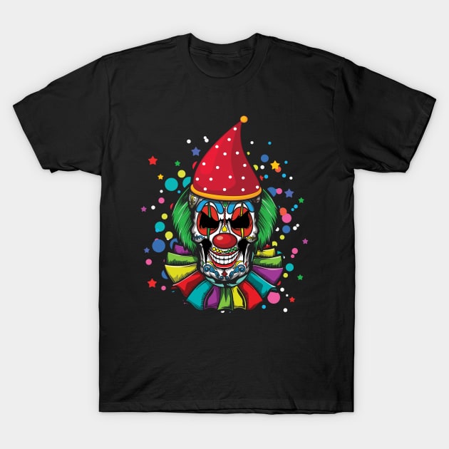 Dia De Los Muertos Creepy Clown Carnival Party T-Shirt by CrissWild